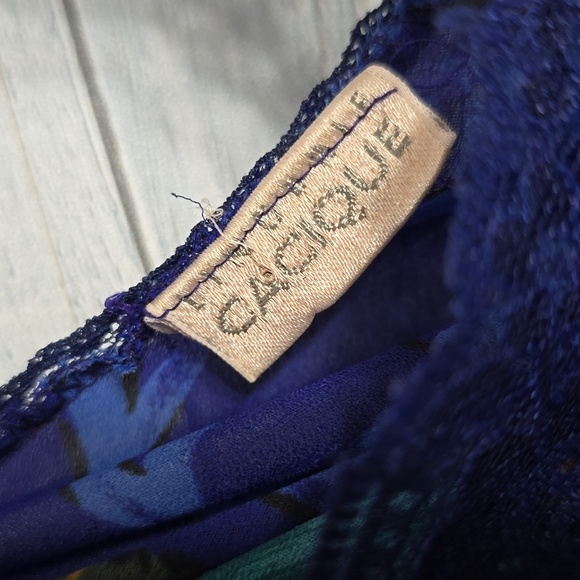 Vintage 1980's Cacique Blue Floral Semi Sheer Lingerie Slip Dress - Picture 7 of 10